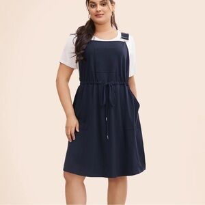 BloomChic Plain Pocket Drawstring Overall Dress L ( us12)